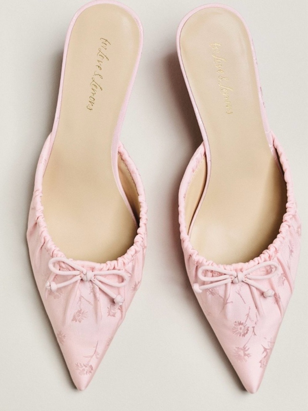 For Love And Lemons Pink Pointed-Toe Floral Slip-On Mules
